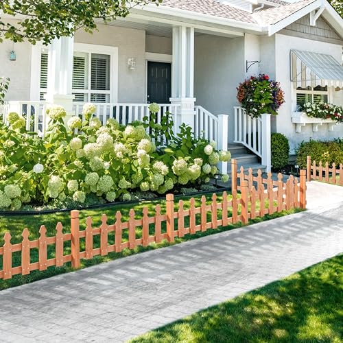 Yaheetech 177.5in Wooden Picket Fence Panels for Garden Beds,Light Brown