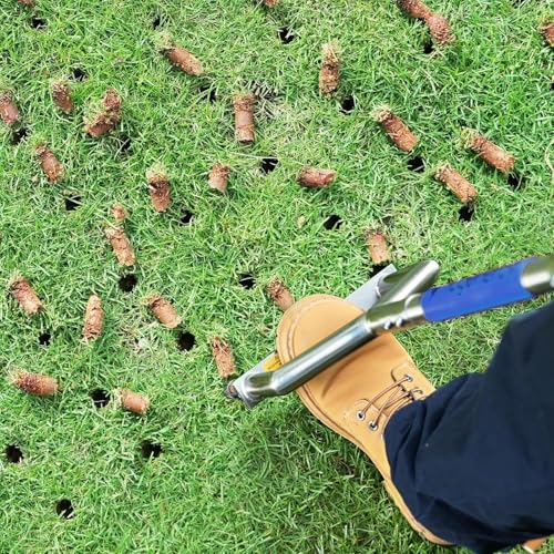 Heavy Duty Steel Hollow Tine Core Aerator for Clay Soil, Non-Clog - Blue - color: Blue
