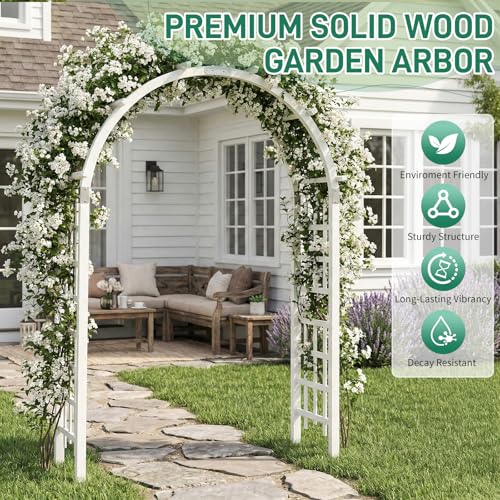 VINGLI Wooden Garden Arbor, Heavy Duty Outdoor Frame Trellis for Ceremony, Wood Trellis Garden Arch Pergola for Plant Climbing, Patio, Lawn, Wedding Ceremony (White)
