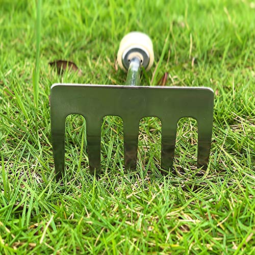 Enjoyer Hand Cultivator Garden Bow Rake with 5 Steel Tines,Hand Rake with Ergonomic Wooden Handle,Hand Tiller Garden Tool for Weeding and Loosens Soil