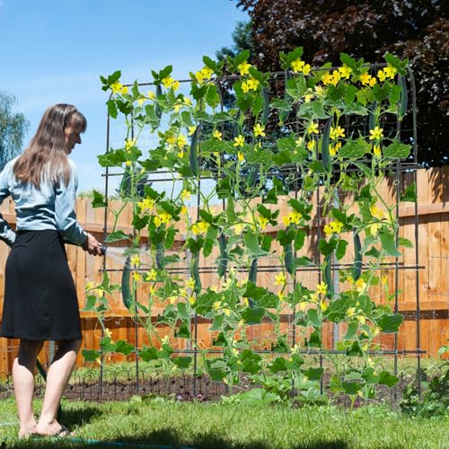 71” x 71” Trellis for Climbing Plants Outdoor, U-Shaped Metal Garden Arched Trellis with Netting, Sure-Clips & Ground Stakes, Cucumber Trellis for Vegetable Fruit Flower Vine