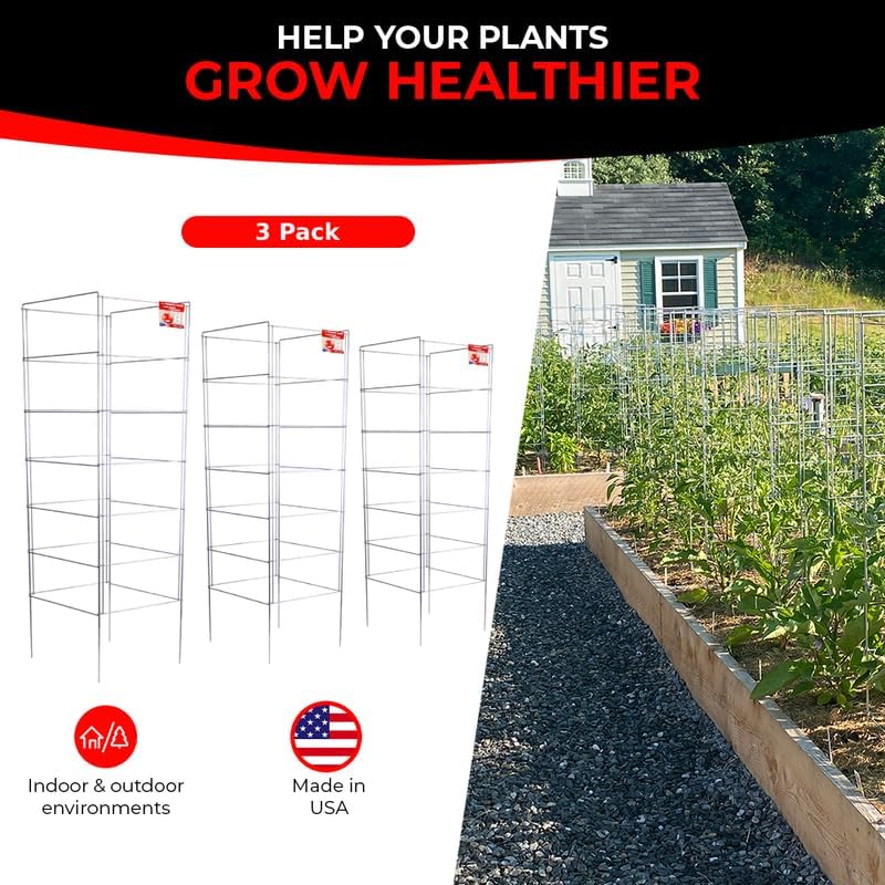 Cedar Ridge Square Foldable Tomato Cages - Heavy Duty Plant Support for Vegetable Garden, Vegetables, and Flowers - Stakes and Trellis for Climbing Plants - Made in The USA (13x40) - 3-Pack - size: 13 x 40 inches