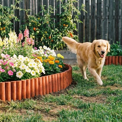 WORTH Garden Wood Edging Border 6-Pack 11.8" H x 42" L (21Ft Total), Flexible Short Wood Fence Roll Brick Red Finish, Wooden Lawn Edging for Landscaping, Flower Beds, Lawn & Tree Borders - color: 6-Pack 11.8"x42"
