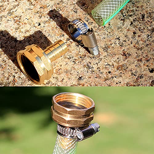 Solid Brass Garden Hose Repair kit Connector with Clamps 1/2" Barb x 3/4" Female,Fit for Garden Hose Fitting,Male and Female Hose Fittings - size: 1/2" Barb x 3/4" Female