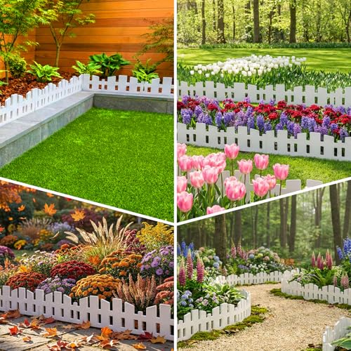 Garden Edger Border 33FT, Garden Fence Border 4.6IN Tall Flexible Garden Edging Border with 60 Stakes, No-Dig Plastic Landscape Edging for Yard Flowerbeds Tree Grass (White, 33FT) - color: White, size: 33FT