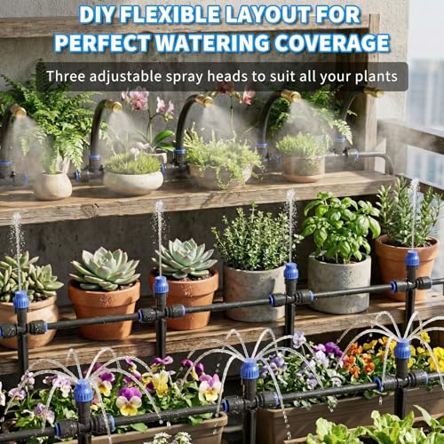 Drip Irrigation System 130FT with 10 Bendable Nozzles, 10 Misting Emitters, 10 8-Outlet Drip Emitters, 1/2 & 1/4 Inch Hoses – Garden Watering & Misting Kit for Yard, Lawn, Greenhouse - color: 30 ft hose (1/2 in OD)+100 ft hose (1/4 in OD)