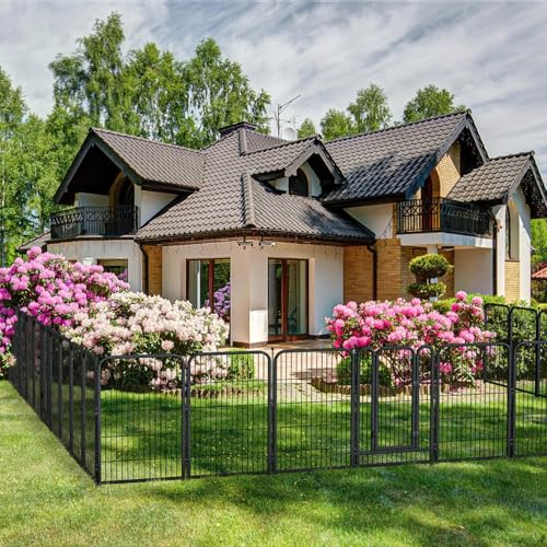 Decorative Garden Metal Fence 54ft (L)×40in (H) with 21 Panels 3 Gate Outdoor, No Dig Rustproof Wire, Animal Barrier Fencing for Outdoor Yard Patio Flower Bed,(Black-Silver) - size: 40in(H)x54ft(L)