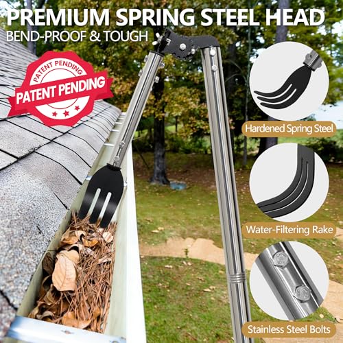 12FT Gutter Cleaning Tools from the Ground with Dual-Axis Adjustment - size: 12 Feet