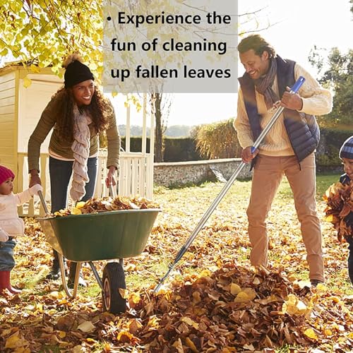 Garden Leaf Rake, 18 in Wide Head, 25 Steel Tines, Adjustable to 74 in - color: silver, size: 25tine