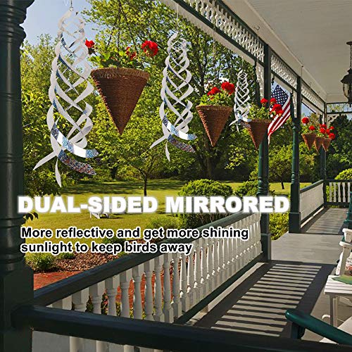 Hausse Bird Repellent Spiral Reflectors Silver Mylar Spinner, Hanging Reflective Bird Deterrent Device, Garden Decorative Scare Birds Away, Like Woodpeckers, Pigeons and Geese, 3 Pack - size: 15.8 Inch, Silver