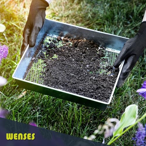 Soil Sifter, 3/8-inch Compact Galvanized Garden Sieve with Gloves - size: 3/8 inch