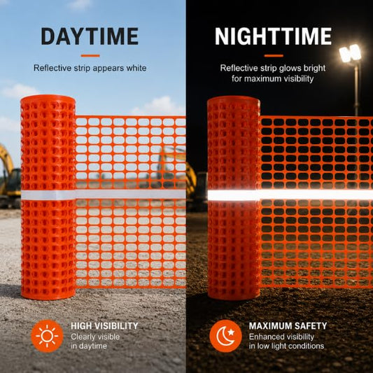 Reflective Plastic Mesh Fence, Night Visible Barrier with Zip Ties, Orange - color: Orange, size: 4' x 100' (Reflective)