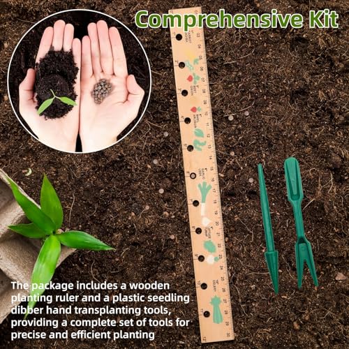 Spacer Tool Seeder Planting Ruler, Wooden Plant Ruler with Precise Measurements,Seedlings Dibber Hand Transplanting Tools,for Vegetable Gardens, Yard