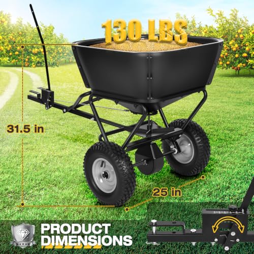 AugFir Tow Behind Broadcast Spreader, 12 FT Spread Width Pull Behind Spreader, Lawn Fertilizer Spreader Seeder for Grass Seed, Salt, Ice Melt