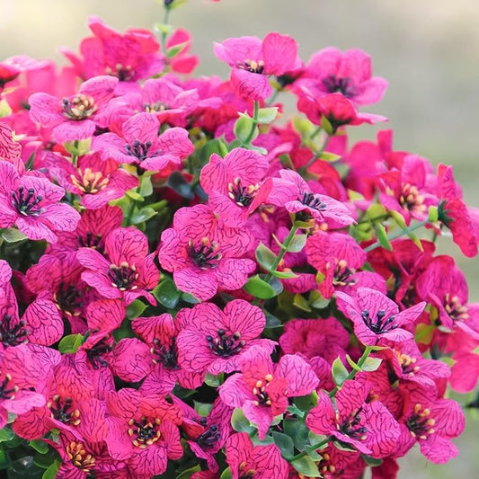 HyeFlora Artificial Flowers for Outdoor Indoor Garden Home Decoration, Faux Flower Daisy with Eucalyptus Leaves Fake Plants Greenery Boxwood Porch Patio, 12 Bundles (Rose Red) - color: Rose Red
