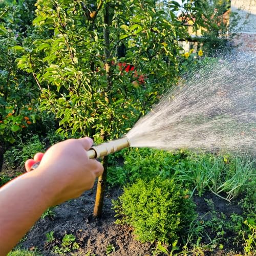 Garden Hose Nozzle, Heavy Duty High Pressure Water Spray Nozzle with 8 Spray Patterns, Leakproof Metal Hose End Sprayer for Car Wash, Watering Plants, Cleaning Patio, and Pet Shower - color: Brass