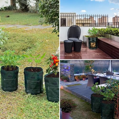iPower 4 Pack 10 Gallon Potato PE Grow Bags with Flap, Garden Planting Nonwoven Fabric Pots with Reinforced Handle, Heavy Duty and Aeration Planter Pot for Tomato, Fruits, Vegetables and Flowers - size: 10 Gallon 4 Pack PE