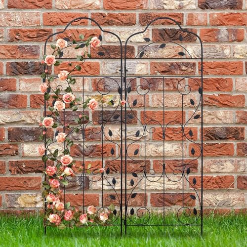 hogardeck 4 Packs 60 * 18 inch Metal Garden Trellis for Climbing Plants Outdoor,Heavy Duty,Black Coating Rustproof Trellis for Rose, Vegetable, Flowers, Expandable,Perfect for Training Climbing Plants - size: 60*18 in
