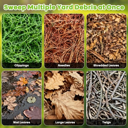 22-Inch Push Lawn Sweeper, Leaf & Grass Collector for Clippings, Wet Leaves
