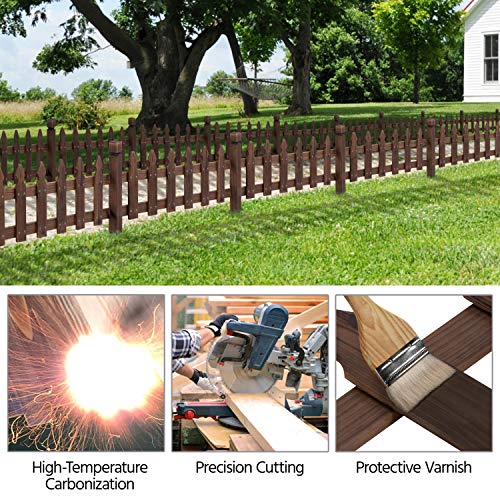 Topeakmart 532.5in Picket Fence for Garden, Wooden Fence Panels,Dark Brown - color: Dark Brown, size: 532.5in