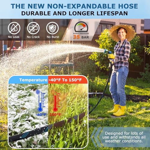 Non-Expanding Garden Hose 100 ft, Kink Free Flexible Water Hose with 10-Pattern Spray Nozzle, Lightweight Hose Pipe, Leak Proof, 3/4" Swivel Connectors, Super Fabric, Portable Storage Strap - size: 100ft