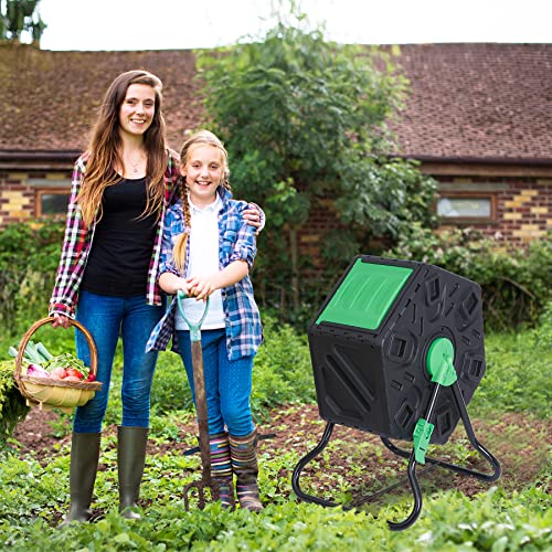SUPER DEAL 18.5 Gallon Outdoor Compost Bin, Garden Tumbling Composter, Steel Frame BPA Free Material for Fast Creation of Fertile Soil, Easy to Assemble, Black - size: 18.5 Gallon