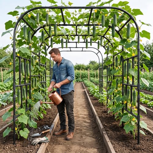 Garvee Garden Arch Trellis for Climbing Plants Outdoor 87" H Grape Arbor - color: Black-118"L*78"W*86"H