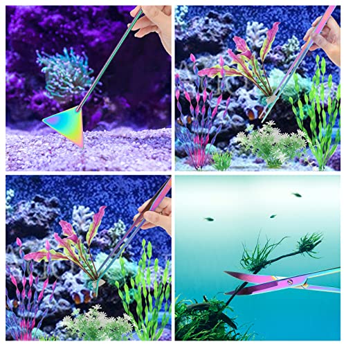 Catcan 4 in 1 Quarium Aquascape Tools Kits, Fish Tank Plant Tools Tweezers - color: Multicolor