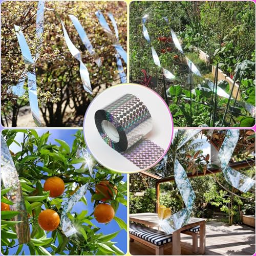 Ruolan Bird Scare Tape Ribbon,Reflective Tape Keep Birds Away Outdoor,Double Side Bird Flash Tape, Scare Geese, Pigeon, Duck, Woodpecker (350FT) - size: 350FT