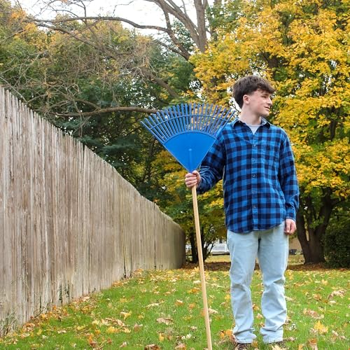 Leaf Rake – 22.5" Resin Head – 48" Hardwood Handle, Blue - color: Blue