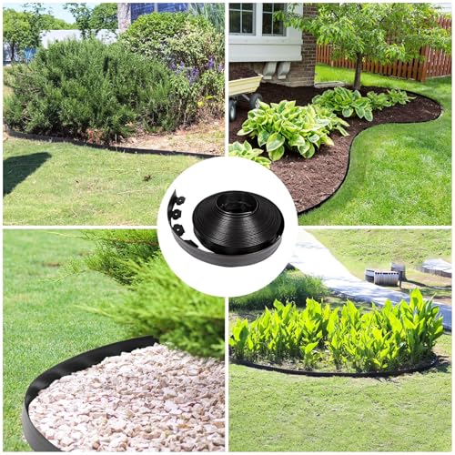 JERIA 2 Inch Tall 100 FT Garden Edging Kit with 120pcs Spikes, Plastic Edging for Landscaping - size: 2IN x 100FT
