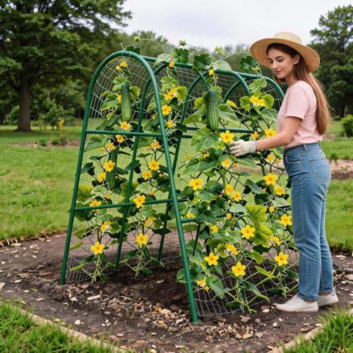 Garden Arch Trellis for Raised Beds, 4x5.3FT Plant Support for Cucumbers, Melons, Grapes, Roses & Climbing Vegetables, Outdoor Rust-Resistant Trellis for Vertical Growing, Green - size: 4x5.3x2 Ft