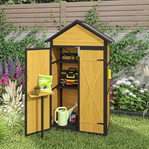 Space-Saving Outdoor Storage Cabinet with Fold-Down Table - color: Brown - 39.96 X 23.23 X 69.50 Inch