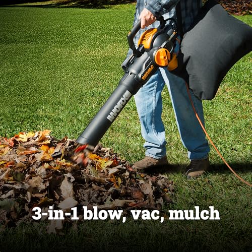 WORX Trivac 3-in-1 Electric Leaf Blower/Leaf Vacuum/Leaf Mulcher, WG512 - style: 600 CFM Blower/Vac/Mulcher