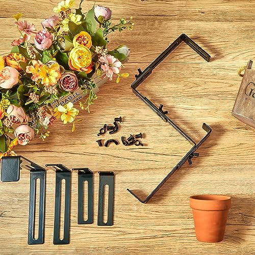 Leinuosen 8 Pcs Adjustable Window Boxes Brackets Planter Box Bracket Heavy Duty Deck Railing Hanging Flower Stand for Windowsill Garden Fence Balcony (Black) - color: Black