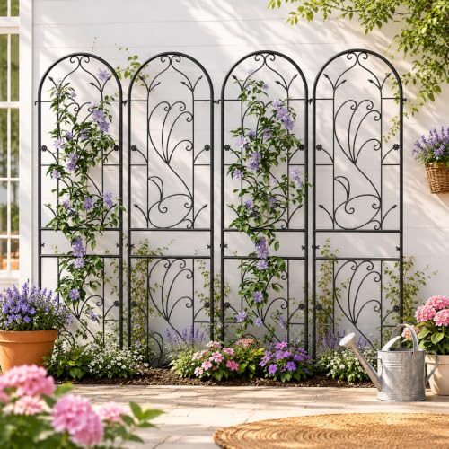 2-Pack 87" x 20" Arch Sunflower Black Metal Garden Trellises - color: 2 Pack 87"- Sunflower Arch
