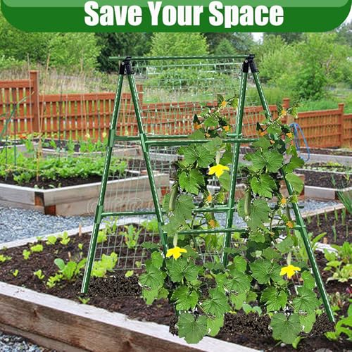 Cucumber Trellises A Frame Plant Supports Green Trellis for Cucumber, Climbing Plants Vegetables Flowers (Green) 47x15in