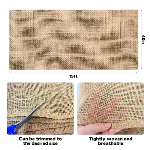 YEXEXINM 2 Pack Burlap Plant Covers Freeze Protection,15ftx40in Burlap Fabric Bags,Natural Burlap Plant Blankets,Plant Covers Freeze Protection for Winter Outdoor Bushes Trees Potted Plants
