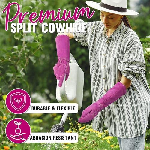 HANDLANDY Rose Pruning Gloves for Men Women, Thorn Proof Gardening Gloves - color: Rosy, size: Medium (Pack of 1)