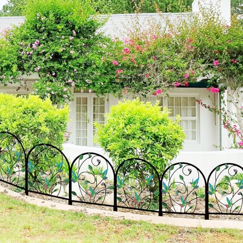 4 Pack Hummingbird Decorative Garden Fence Metal Hummingbird Design Metal Arch Garden Fence Border for Yard Patio Flower Bed Lawn Outdoor Landscape Decoration Animal Barrier Fence for Garden - style: Hummingbird