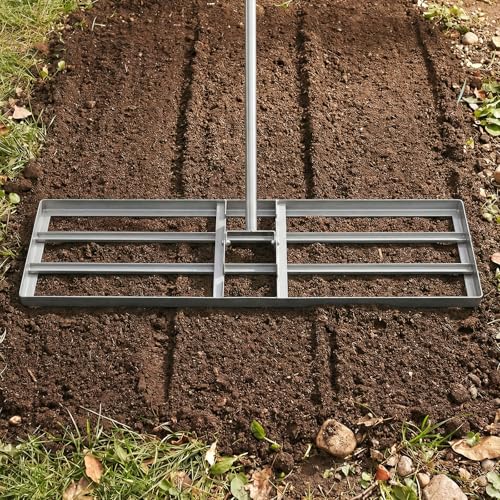 36" x 10" Lawn Leveling Rake, Heavy Duty Landscape Rake with 69" Handle, Non-Slip Grip & Flat Head, Space-Saving Lawn Level Tool for Garden, Backyard, Golf Course & Sports Field (Silver) - color: Silver