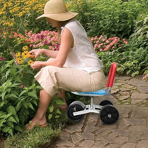 Rolling Garden Stool with Wheels, 360° Rotating Adjustable Height Garden Cart, 330lb Capacity Garden Seat with Wheels for Harvesting, Weeding & Outdoor Yard Work (Blue 3 Wheel)