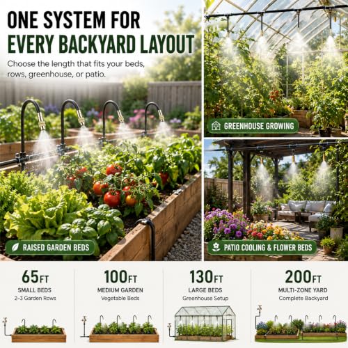 5/16" Drip Irrigation System 100 ft for with 20-Pcs 360° Adjustable Copper Nozzles for Garden, Automatic Misting Watering Sprinkler System Raised Beds, Greenhouse (100ft+20 nozzles) - size: 100ft+20 nozzles