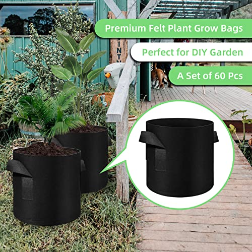10 Gallon Garden Grow Bags, 60 Pack 10 Gal Planter Fabric Pot, Nonwoven Grow Bags Heavy Duty Aeration Fabric Pots with Handles, Garden Planters for Vegetables Flowers (10 Gal) - size: 10 Gallon