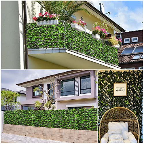 DOEWORKS Expandable Faux Ivy Trellis Fence, Patio Privacy Screen, 2 Pack - color: Mixed Green, size: 16 x 45 in, 2 Panel