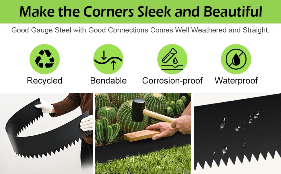6PCS Galvanized Steel Landscape Edging Kit, 40" L x 12.5" H (20ft Total) Steel Landscape Lawn Edging for Lawn Yard, Coated Bendable Metal Strips, No-Dig Hammer-in Edging Border w/7Clips - style: 40" L x 12.5" H,Black
