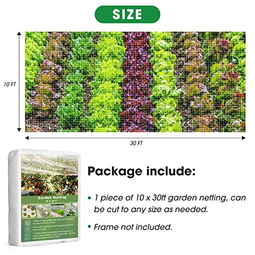 Unves 10' x 30' Garden Netting, Mosquito Bird Netting for Garden - size: 10 x 30 Ft x 1 pc