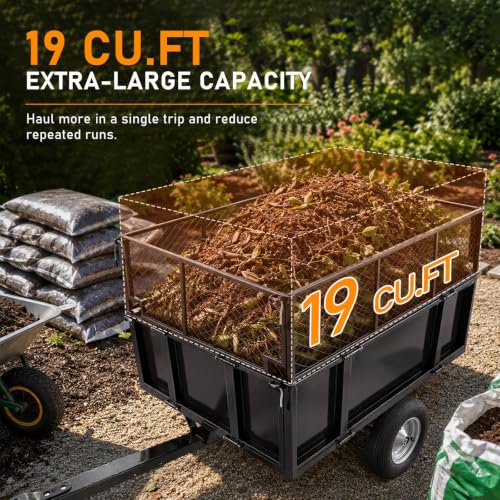 750LBS Heavy Duty Utility Dump Trailer, 19 Cu.Ft ATV Trailer Dump Cart