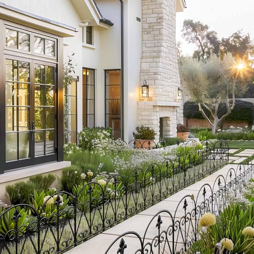 Decorative Garden Fence 24.5in x 10.8ft, 10 Pack Balck Metal Garden Fencing