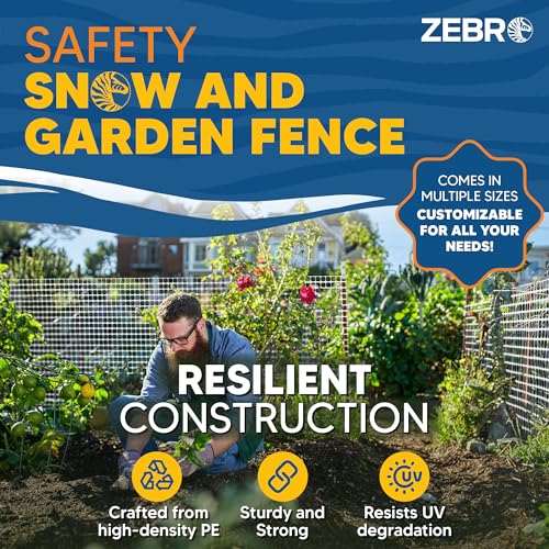 ZEBRO 4' x 100' White Plastic Garden Fence Roll – Standard Duty Safety Netting for Snow, Poultry, Deer, Dogs – Reusable Outdoor Barrier for Yard, Landscaping, Animal Protection - color: White, size: Standard-Duty 4' x 100'